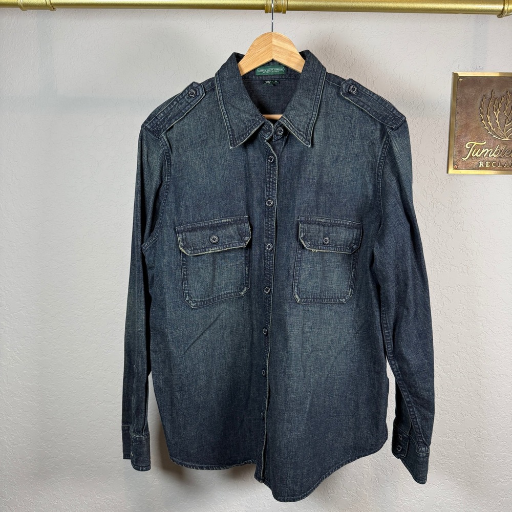 Lauren‎ Jeans Company Ralph Lauren Denim Shirt Military Style Pockets Women's XL